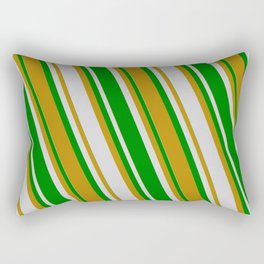 [ Thumbnail: Light Gray, Green & Dark Goldenrod Colored Lines Pattern Rectangular Pillow ]