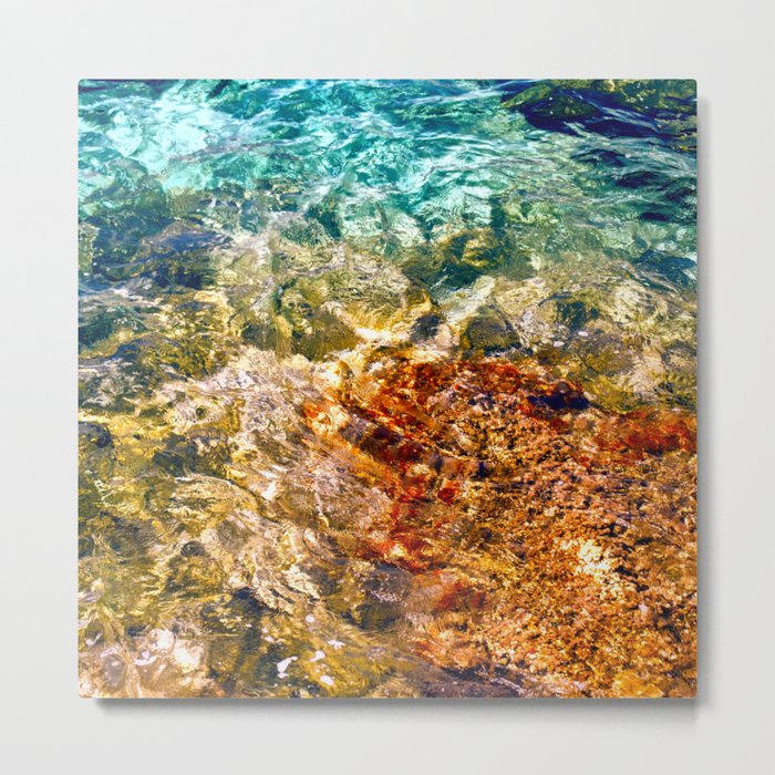 Aegean Delight: Colorful Volcanic Rock Submerged in the Sea Metal Print