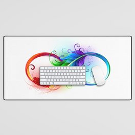 Infinity Symbol with Rainbow Feather Desk Mat
