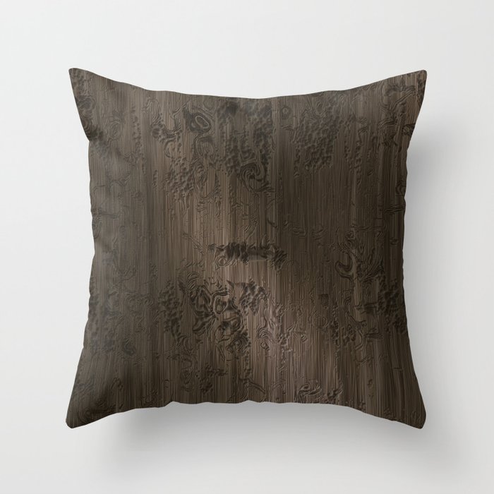 Brown engraved wood board Throw Pillow