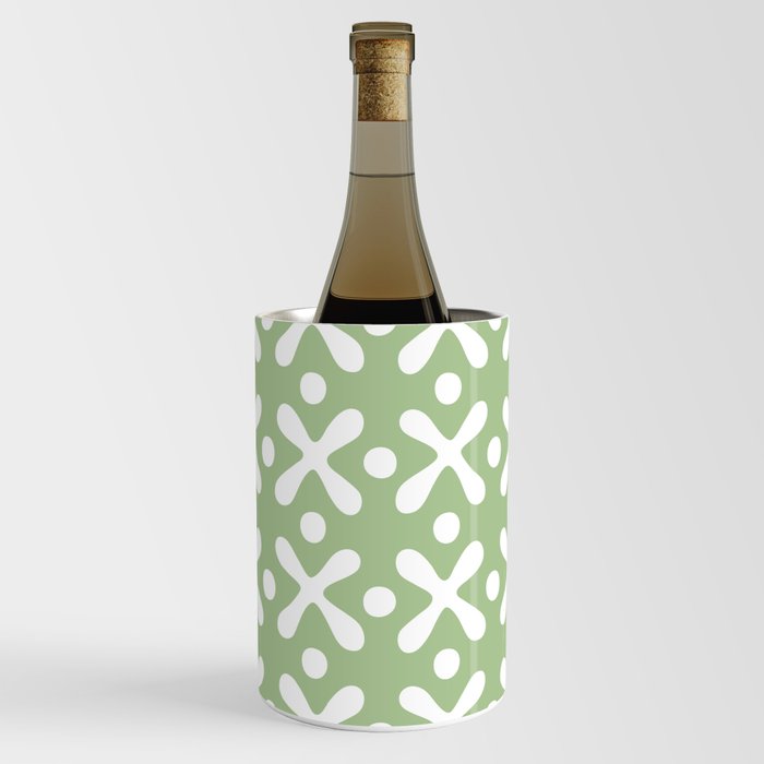 Mid Century Modern X and Dot Pattern Sage Green 2 Wine Chiller by Tony