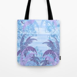 Polynesian Palm Trees And Hibiscus Blue Haze Abstract Tote Bag