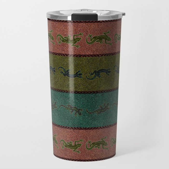 Playful Gecko on Rich Velvet Stripes Travel Mug