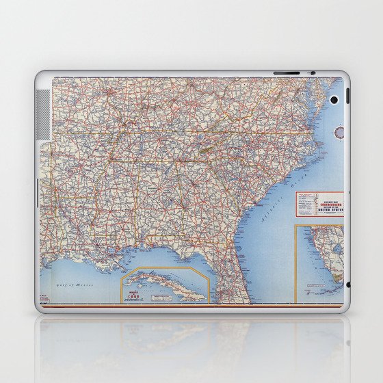Highway Map Southeastern Section of the United States - Vintage Illustrated Map-road map Laptop & iPad Skin
