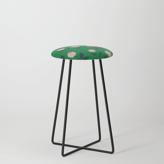 Flower in Green Counter Stool
