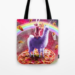 Laser Eyes Outer Space Cat Riding On Llama Unicorn Tote Bag
