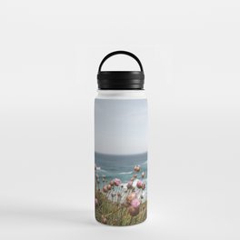 Pink Flowers by the Ocean | Travel Photography in Portugal Art Print | Summer at Bordeira Beach Water Bottle