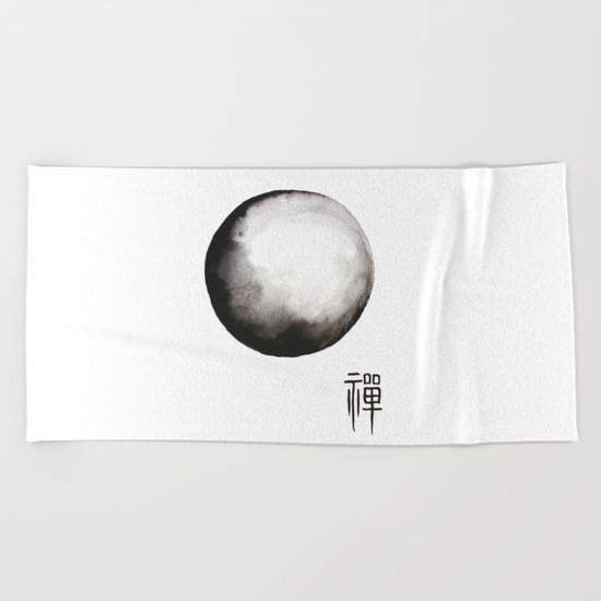 Zen painting and Chinese calligraphy of "Zen" Beach Towel