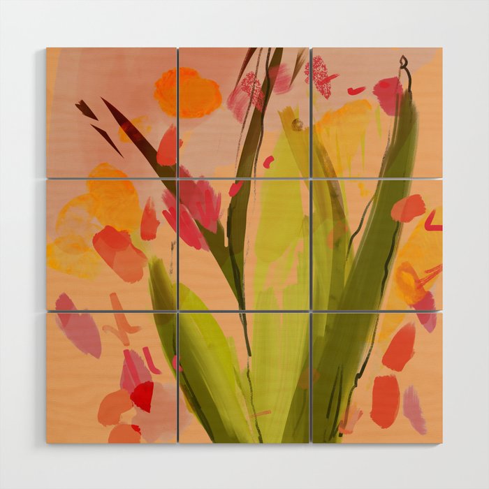 Abstract Floral Textures on Sun Tones. Wood Wall Art
