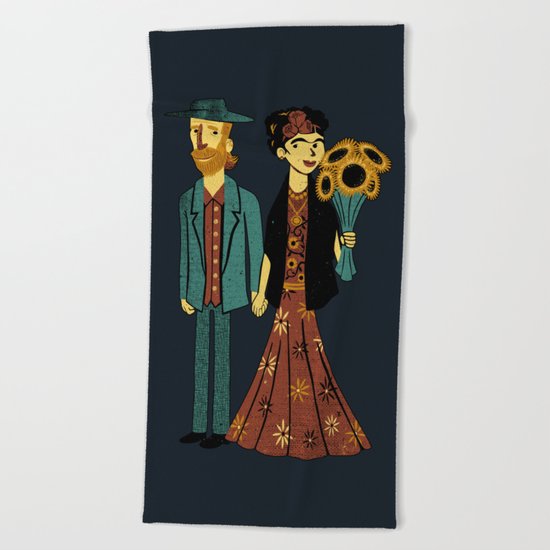 Love is Art Frida Kahlo and Van Gogh Beach Towel