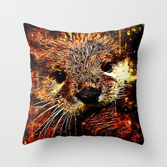 Furry Fish Otter Splatter Watercolor Throw Pillow By Gxp Design