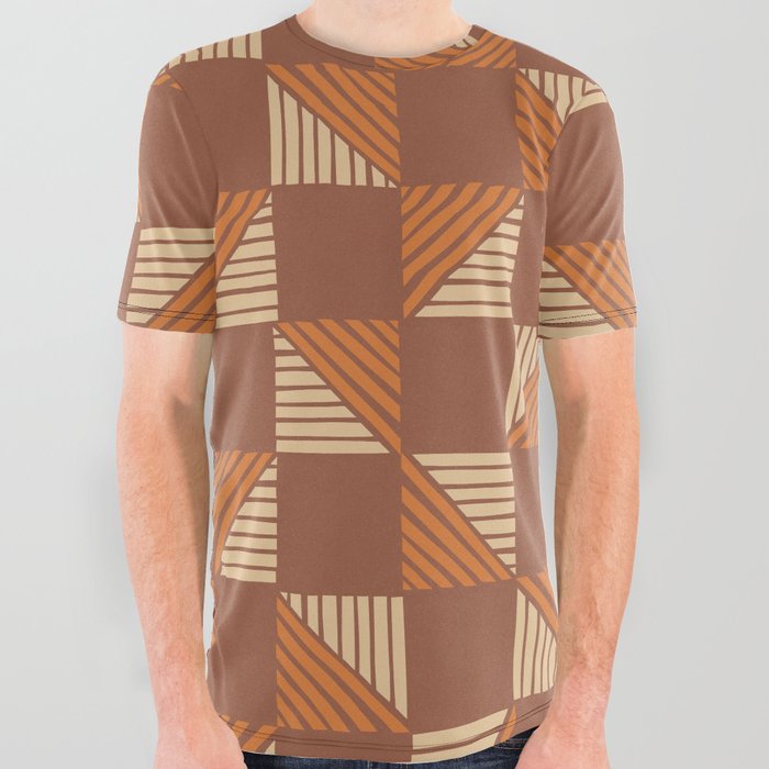 Abstract Shape Pattern 11 in Terracotta Beige Orange All Over Graphic Tee