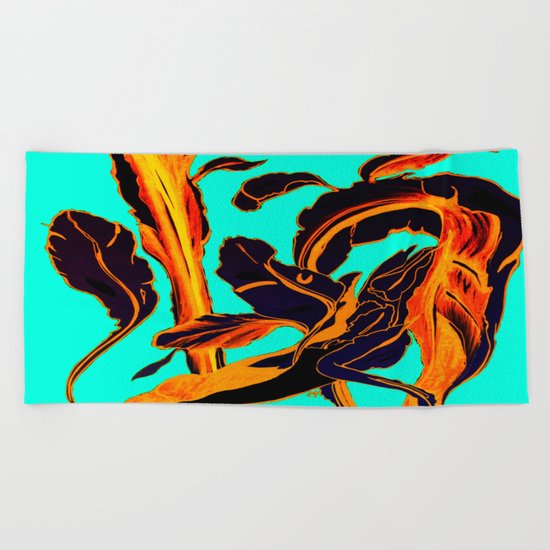 Blue Marker Teal Fire Phoenix Beach Towel