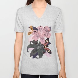 Lilies and butterflies insects V Neck T Shirt