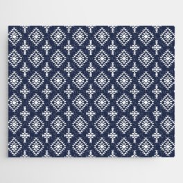 Navy Blue and White Native American Tribal Pattern Jigsaw Puzzle