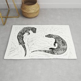 Swimming Otters Linoprint Rug