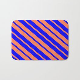 [ Thumbnail: Coral and Blue Colored Lined Pattern Bath Mat ]
