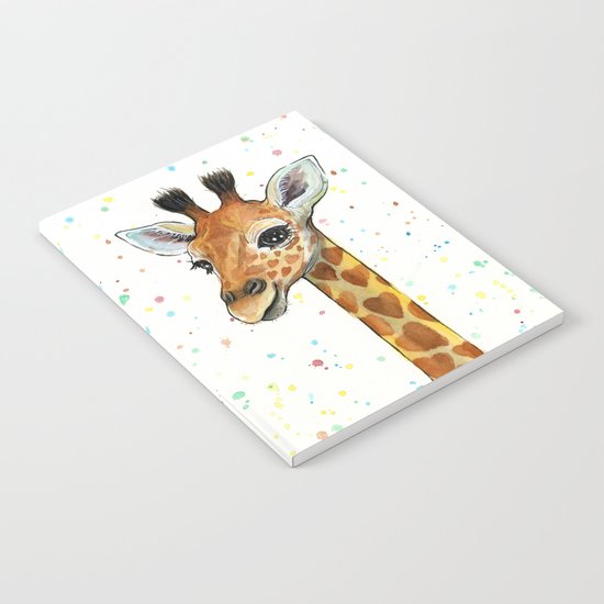 Giraffe Baby Animal with Hearts Watercolor Cute Whimsical Animals Nursery Notebook