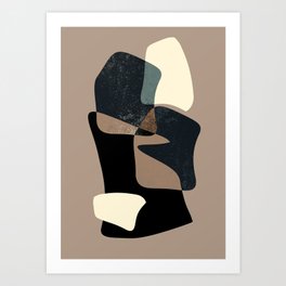 Clay Shapes Black, Teal and Offwhite Art Print