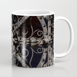 Pretty ornamented gate Coffee Mug | Photo, Decoration, Curls, Shape, Artwork, Silver, Metal, Bars, Steel, Round 