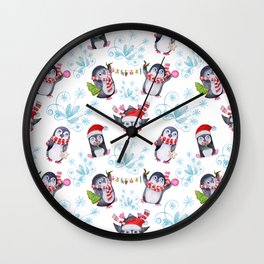  Seamless texture Christmas "Funny penguins" Wall Clock