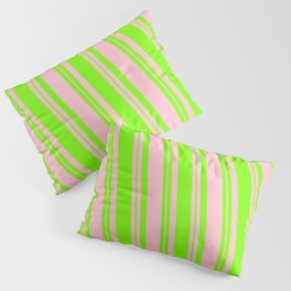 [ Thumbnail: Pink & Green Colored Lined/Striped Pattern Pillow Sham ]