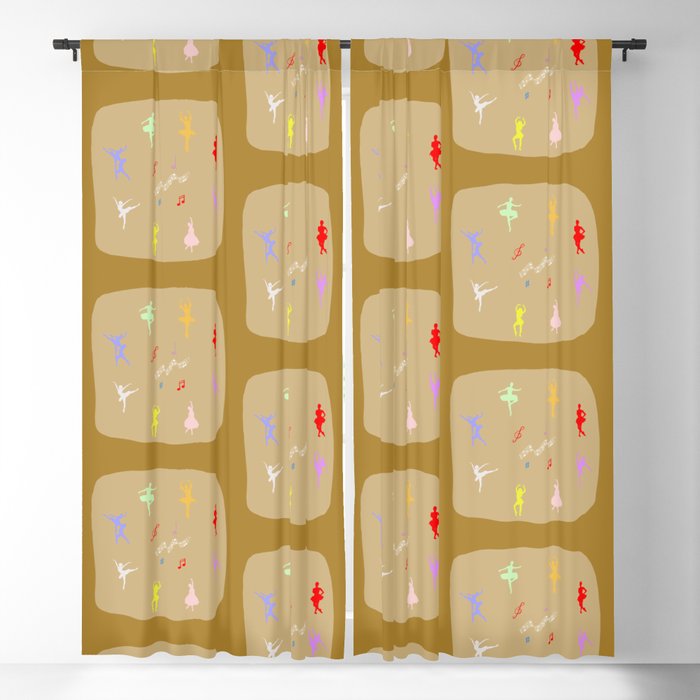 Colorful Ballerinas Gold Blackout Curtain