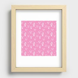 Pink and White Hand Drawn Dog Puppy Pattern Recessed Framed Print