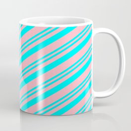 [ Thumbnail: Aqua and Light Pink Colored Stripes/Lines Pattern Coffee Mug ]