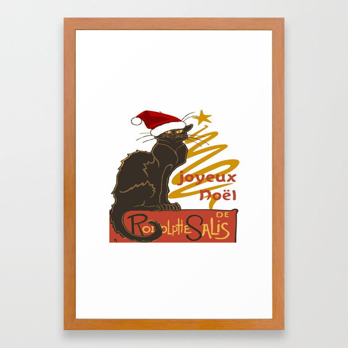 Joyeux Noel Le Chat Noir With Stylized Golden Tree Framed Art Print By Taiche Society6