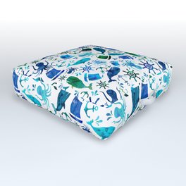 Watercolor Blue Nautical Octopus Whale Outdoor Floor Cushion