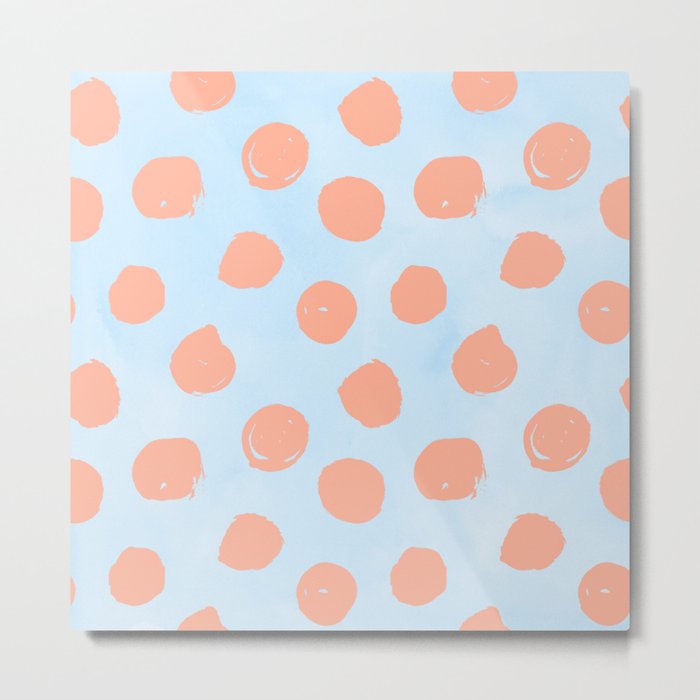 Sweet Life Dots Peach Coral Pink + Blue Raspberry Metal Print