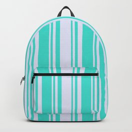 [ Thumbnail: Lavender & Turquoise Colored Pattern of Stripes Backpack ]