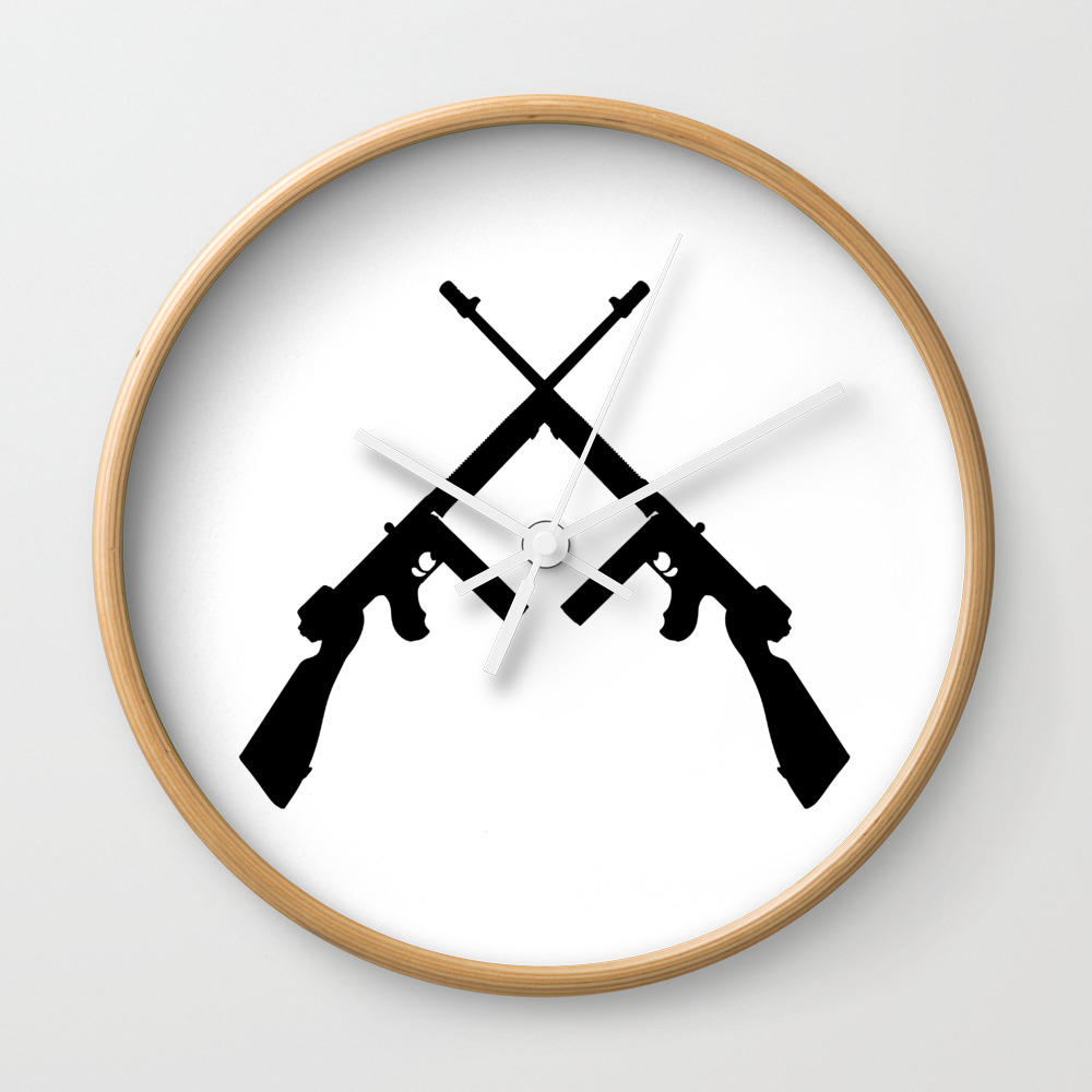 Crossed Thompson Submachine Gun Silhouette On Transparent Background Wall Clock By Fogsj Society6