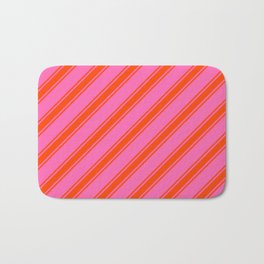[ Thumbnail: Hot Pink and Red Colored Striped/Lined Pattern Bath Mat ]