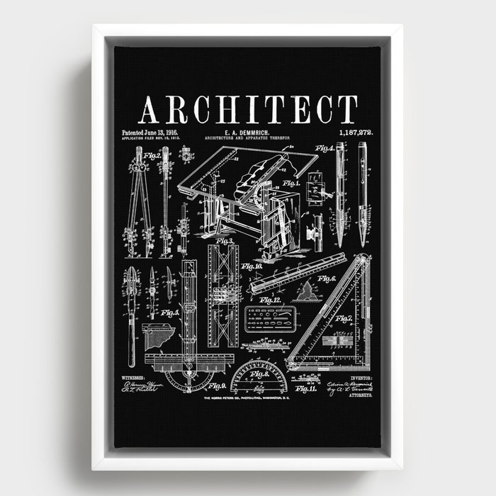 Architect Architecture Student Tools Vintage Patent Print Framed Canvas