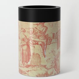 Red Toile Flutist with Peacock Rooster Bull Bird Ram Can Cooler