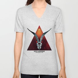 Skull and Horns Pyramid Sun Pentagram V Neck T Shirt