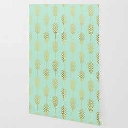 Golden Palm Leaves on Mint Wallpaper