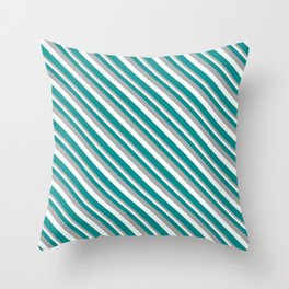 [ Thumbnail: Dark Grey, Mint Cream, and Dark Cyan Colored Lined Pattern Throw Pillow ]
