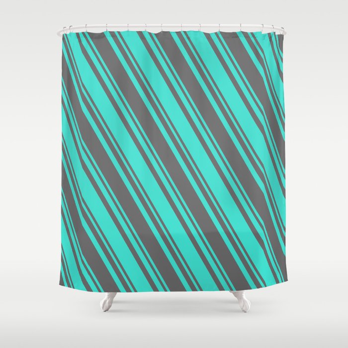 Dim Gray and Turquoise Colored Stripes Pattern Shower Curtain