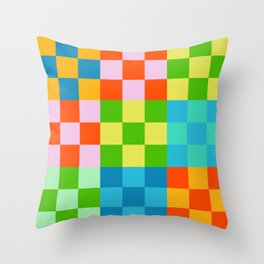 Funky Bright Checkered Patchwork Quilt Pattern Throw Pillow