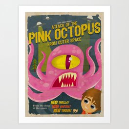 Pink octopus from outer space Art Print