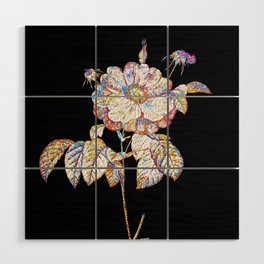 Floral Speckled Provins Rose Mosaic on Black Wood Wall Art