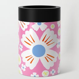 Modern Daisy Flowers Blue and Pink Can Cooler