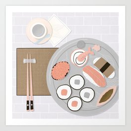 Sushi platter flatlay - muted palette Art Print