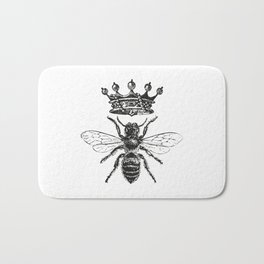 Queen Bee No. 1 | Vintage Bee with Crown | Black and White | Bath Mat