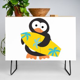 Surfing penguin, yellow board Credenza