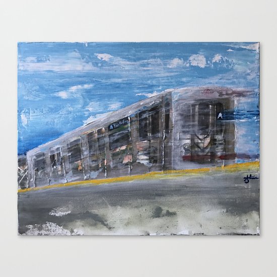 Moving A Train on NYC MTA Platform Canvas Print