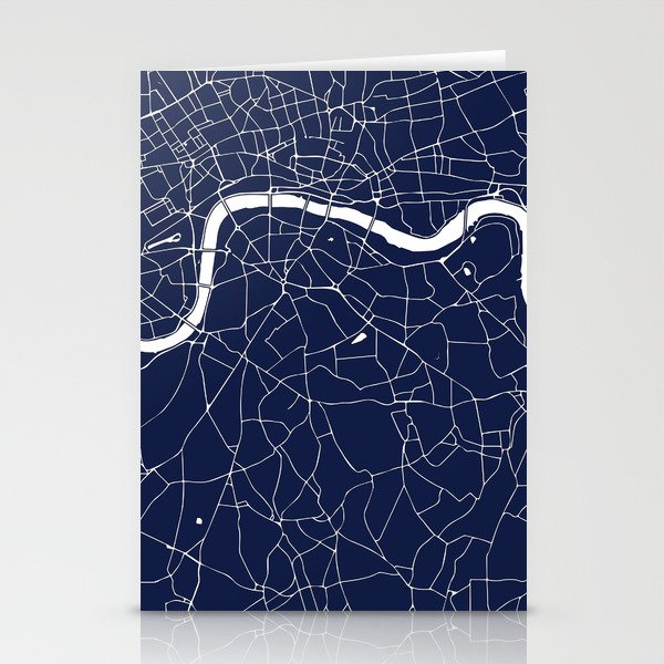 Navy on White London Street Map Stationery Cards